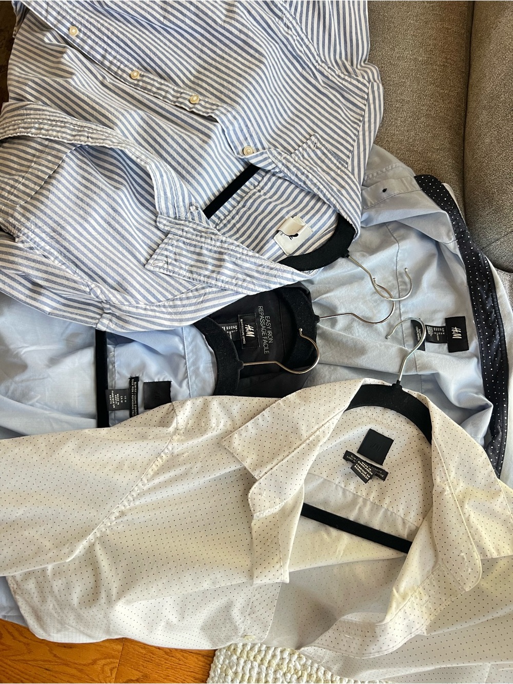 H&M Light Blue Striped & White Microdot Men's Dress Shirts - 5 and jacket used